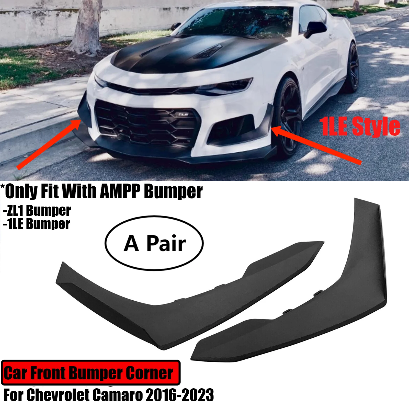 

2 PCS Car Front Bumper Corner Side Splitter Canards Dive Planes For Chevrolet Camaro 2016-2023 AMPP Bumper Bodykit PP 1LE Style