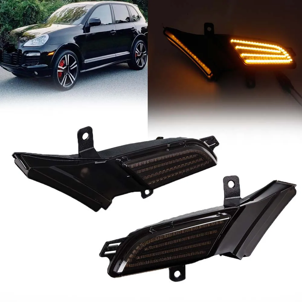 

2007-2010 For Porsche Cayenne 957 LED Side Marker Lights Blinker Indicator Lamps Smoked Lens [Normal Amber No Dynamic ]