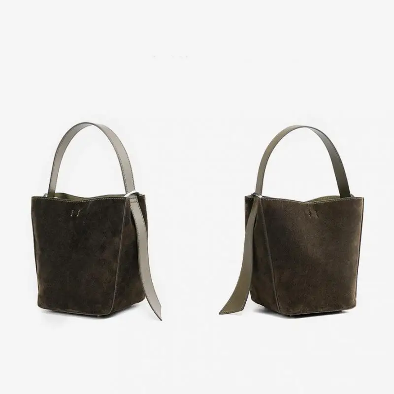 Autumn And Winter New High-end Frosted Suede Bucket Shaped Women Handbag Retro Fashion Simple Multifunctional Crossbody Bag Tide