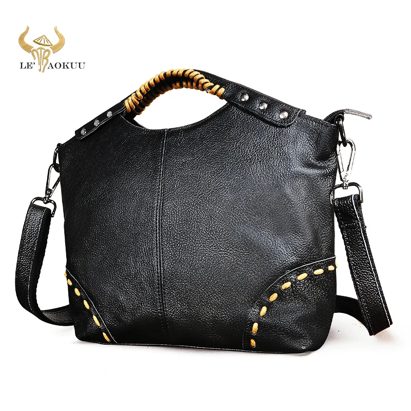 

New Black Thick Natural Leather Luxury Ladies Large Shopping handbag Shoulder bag Purse For Women Designer female Tote bag 6640