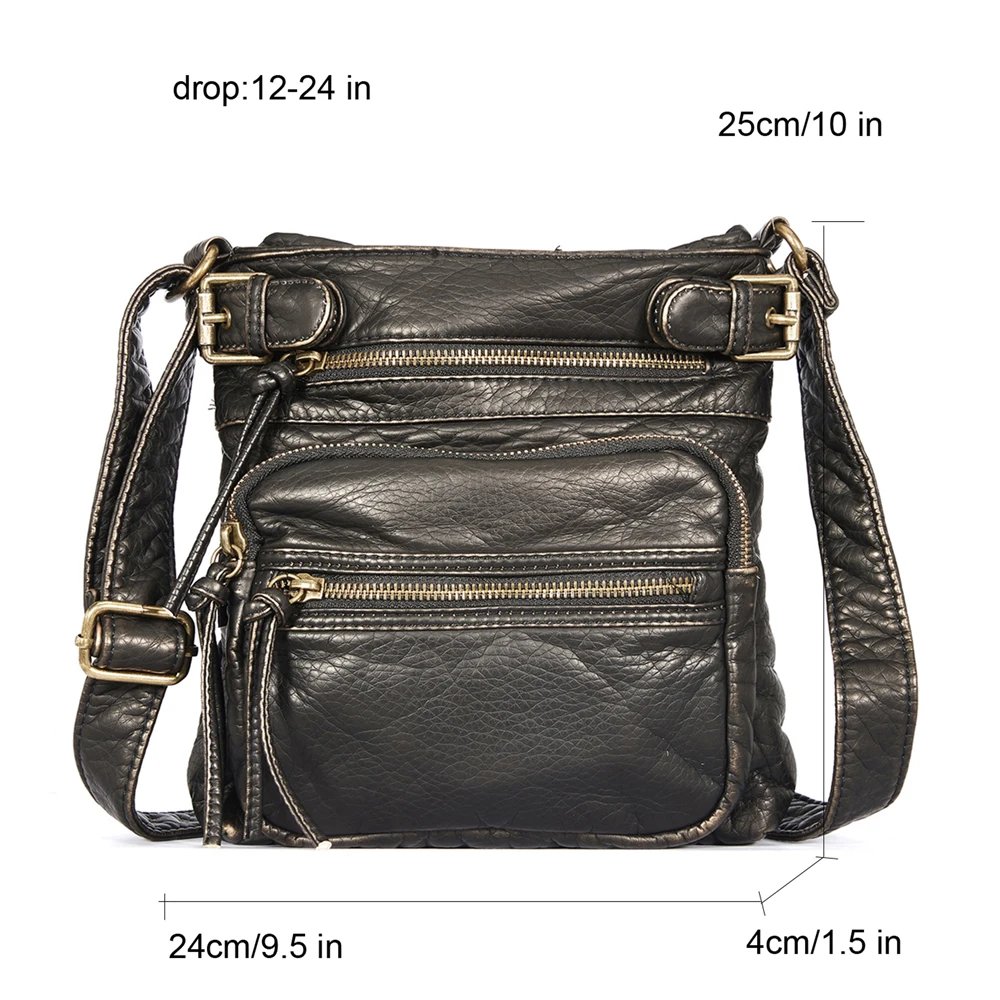 Annmouler Designer Crossbody Bag for Women Luxury Soft Washed Leather Bag Multi Pocket Shoulder Purses with Long Adustable Strap