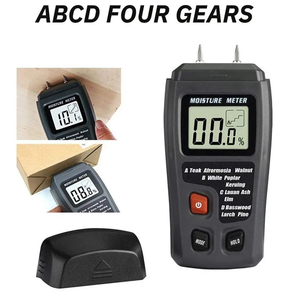 

4 Measurement Modes Wood Moisture Tester Two Pins 0-99.9% Wall Moisture Detector Digital LCD Display Wood Humidity Tester