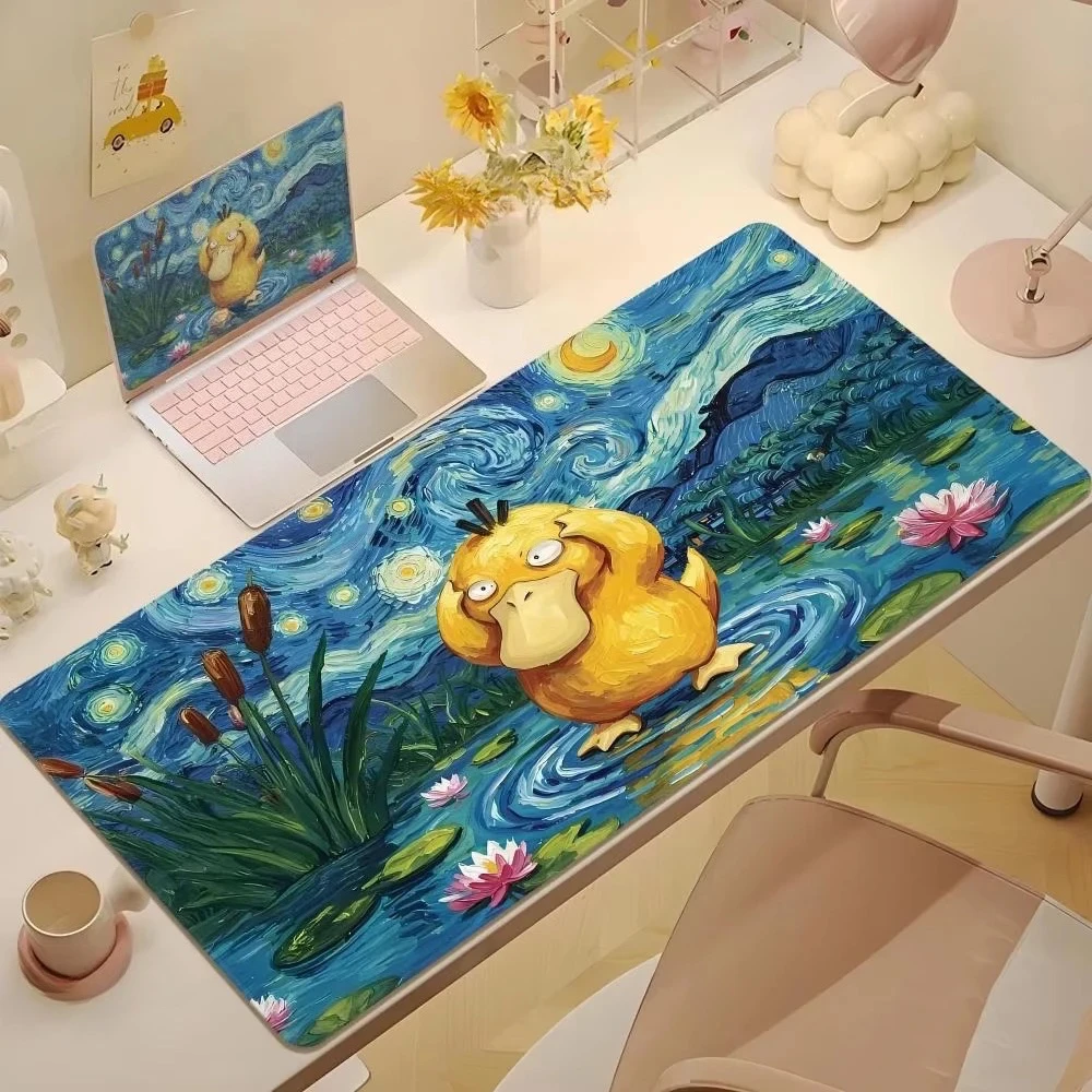 Nueva alfombrilla de ratón de cuero para juegos de Psyduck, PC Pikachu, teclado de jugador de gran tamaño, alfombrilla de ratón de escritorio de Pokémon, mantel de noche estrellada