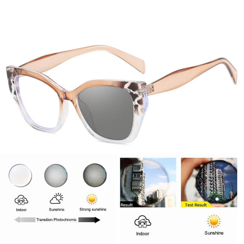 Cat Eye Photochrome Myopie Gläser Frauen Outdoor Drehen Grau Kurzsichtige Brillen Weibliche Klassische Rezept Optische Gläser – Detail 3