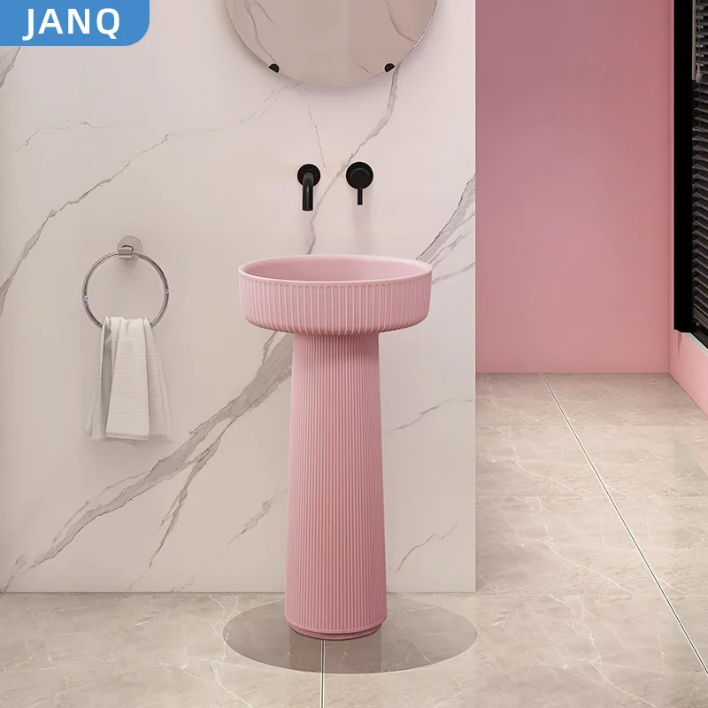 Striped column basin, wash basin ceramic washbasin, round artificial stone art basin, mushroom washbasin