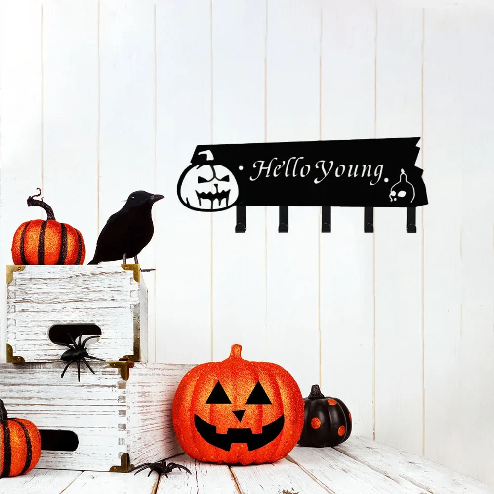 Delightful 1pc Eerie Metal Decorative Hook: A Cheerful Compact Storage Rack with Sinister Halloween Horror Pumpkin Look