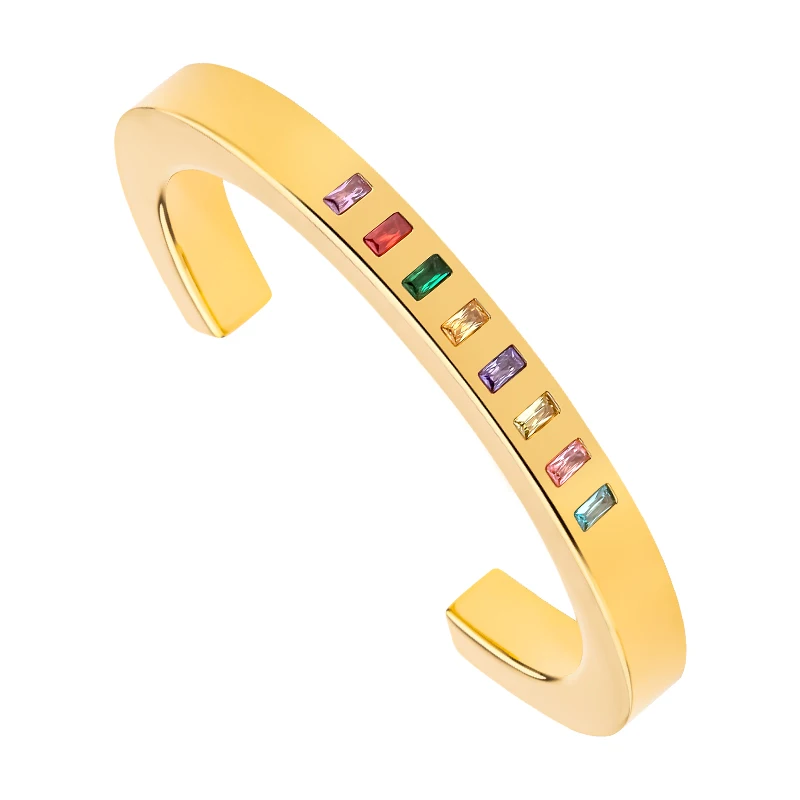 

VAROLE Sparkling Zirconia Crystal Cuff Bracelet Manchette Gold Color Stainless Steel Bangles Bracelets For Women Fashion Jewelry