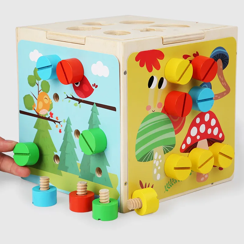 Children's Early Education Wooden Intelligence Box Screw Nut Shape Matching Building Blocks Color Cognitive Enlightenment Toys