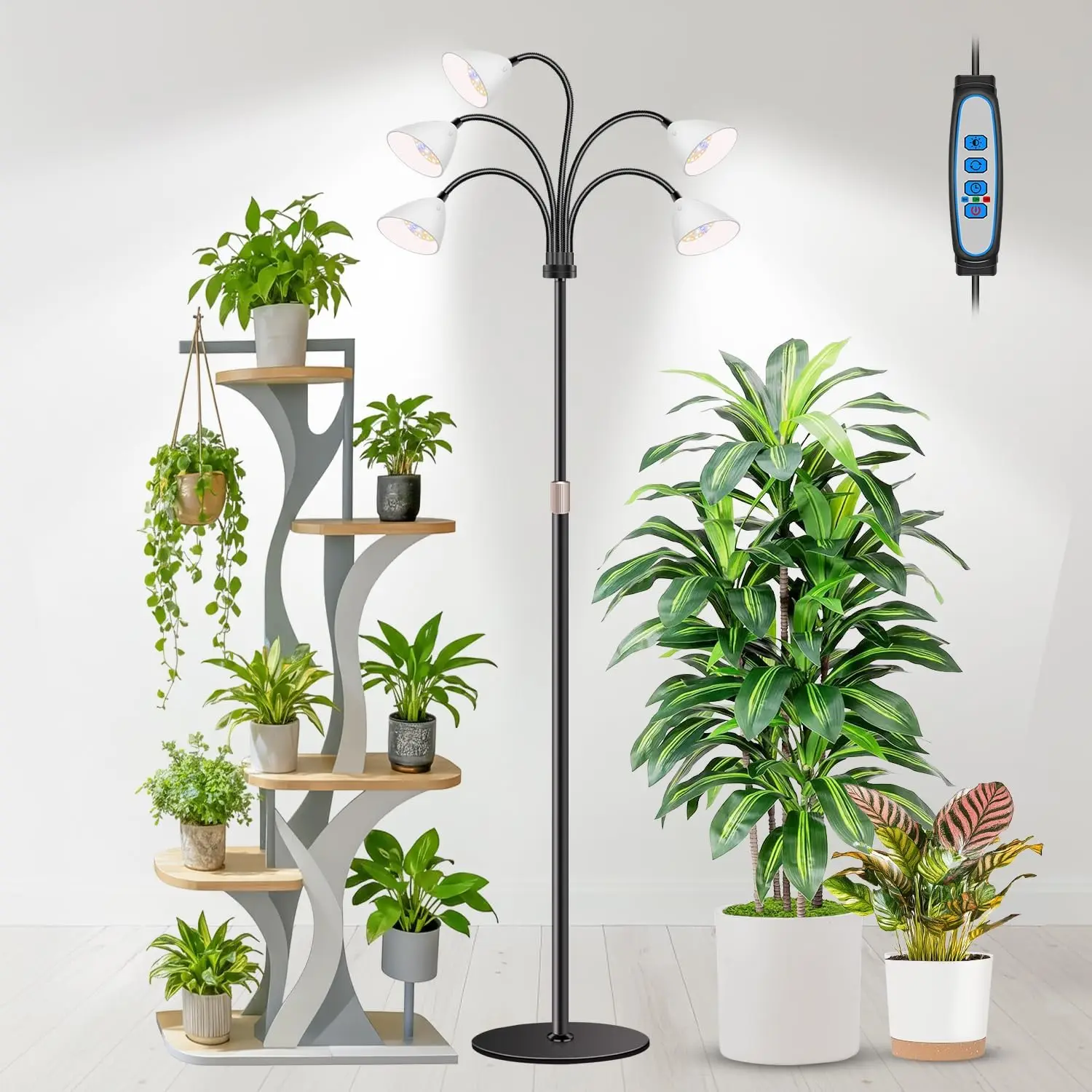 

Full Spectrum LED Grow Light with Stand, 5-Head 120 LEDs, Auto Timer & Dimmable, Adjustable Height 16.5-61" for Indoor Plants