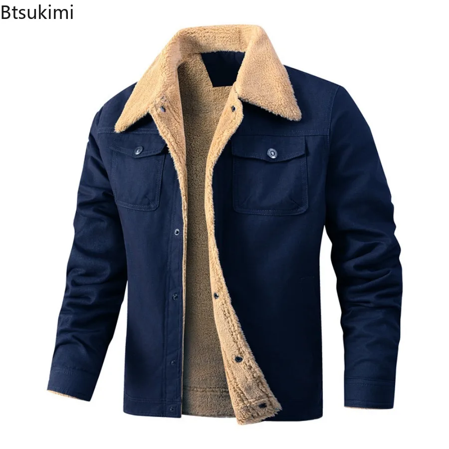 2025 Autumn Winter Fleeced Jackets for Men Fashion Solid Color Thickened Warm Casual Outwear High Quality Windbreaker Coats Male