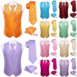 Barry Wang-Colete de Luxo Masculino De Seda, Dourado, Vermelho, Azul, Verde, Roxo, Rosa, Preto, Flor Paisley, Colete Bordado, Fatos De Casamento, Jaqueta