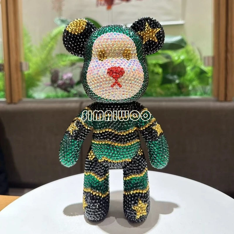 Handmade Rhinestone Santa Claus Green Doll DIY Handmade Christmas Mosaic Bear Shining Decorative Gift Crystal Toy Cross Stitch