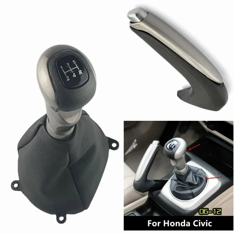 

For Honda Civic 4D DX EX LX Model 2006-2012 Car 5 6 Speed MT Gear Shift Knob Boot Cover Handbrake Accessories