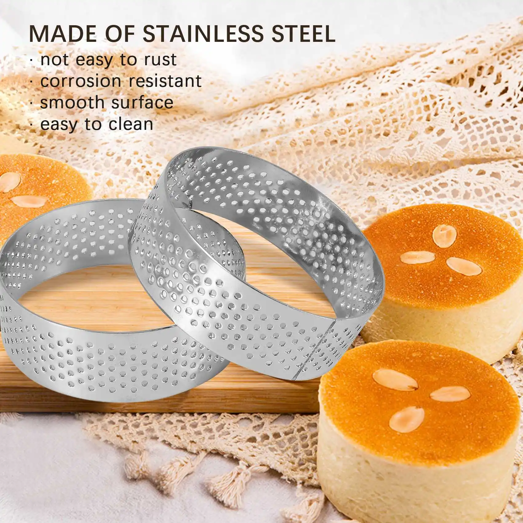 5 uds 6cm anillo Circular para tarta postre Perforación de acero inoxidable fruta pastel Quiche pastel Mousse molde cocina molde para hornear