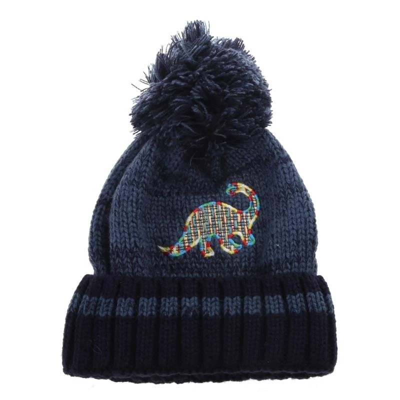 

J15U зимняя теплая шапка, детская мягкая детская шапочка, шапка с вышивкой в ​​виде динозавра для От 2 до 5 лет, вязаная крючком