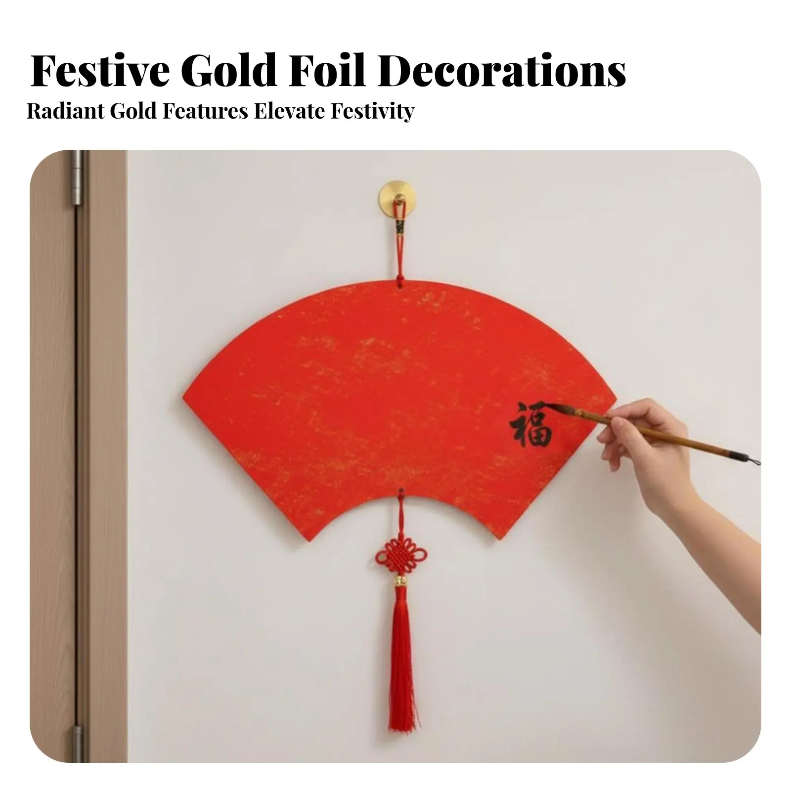 Paper Fu Character Card, Mini Gold-Sprinkled Hanging Decoration, DIY Calligraphy Red Couplet Paper, Chinese New Year Decor
