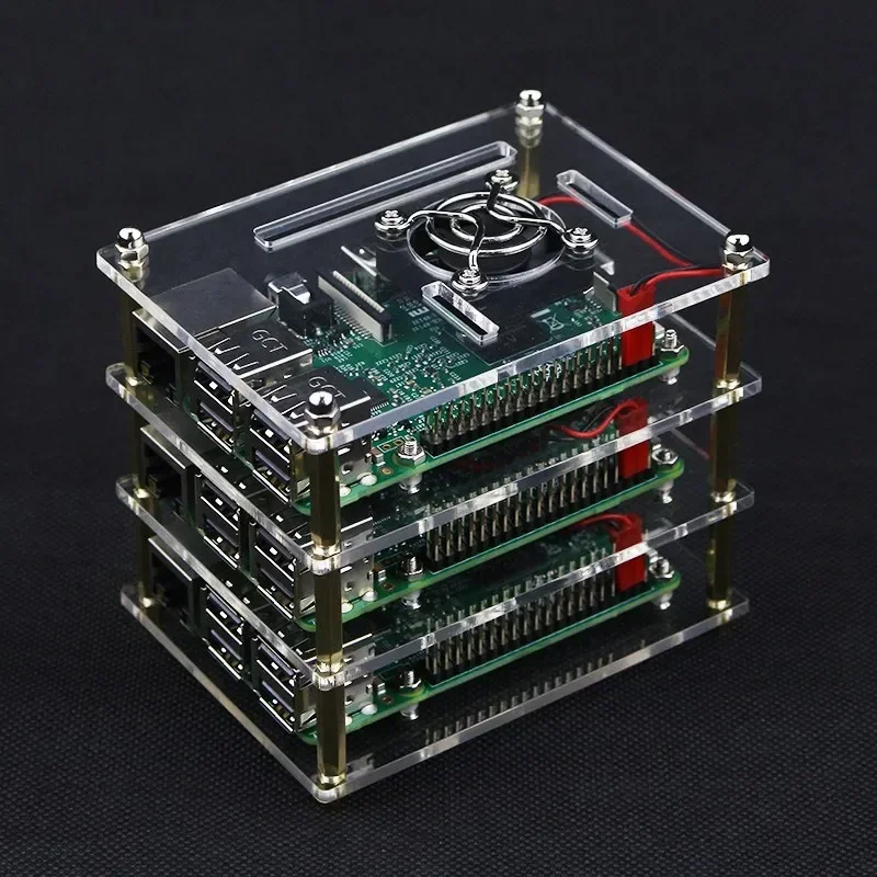 Raspberry Pi 4 case 4 5 6 7 8 9 10 layers acrylic case box cooling fan with metal cover for Raspberry Pi 4 /3 Model B /3B