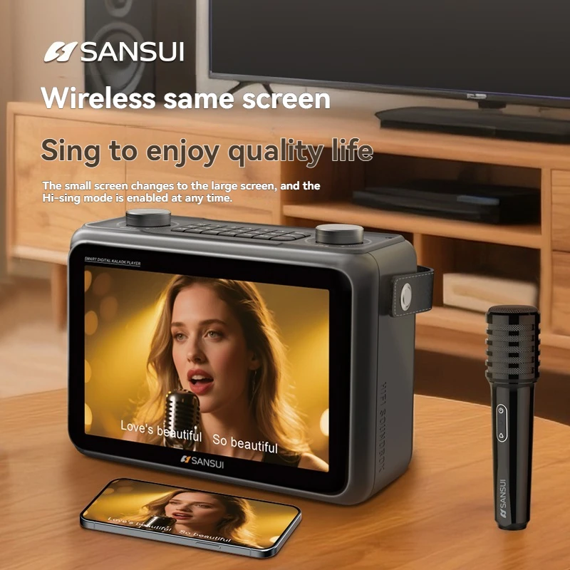 SANSUI K115 Altavoz portátil 60W Altavoz Bluetooth Reproductor de vídeo Pantalla de 10,1 pulgadas TV de red Mismo pantalla móvil FM/TF/AUX