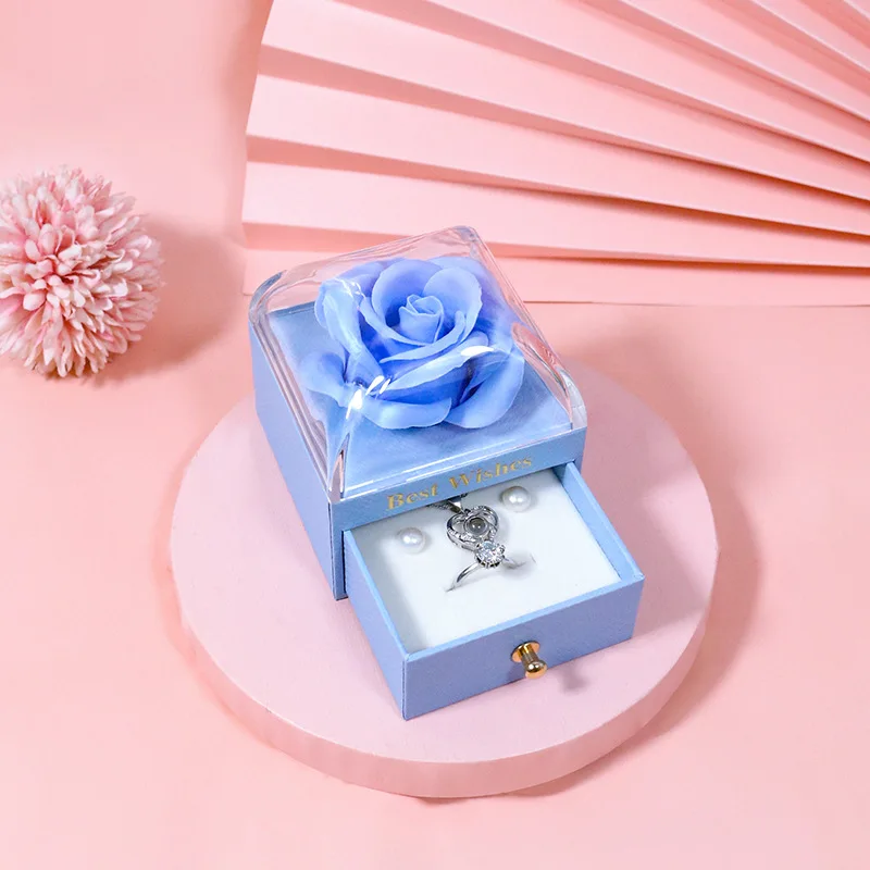 Colliers avec pendentif en forme de cœur pour femmes, avec fleur de Rose, boîte cadeau, petite amie, mère, famille, anniversaire, mode, cadeaux Surprise romantiques