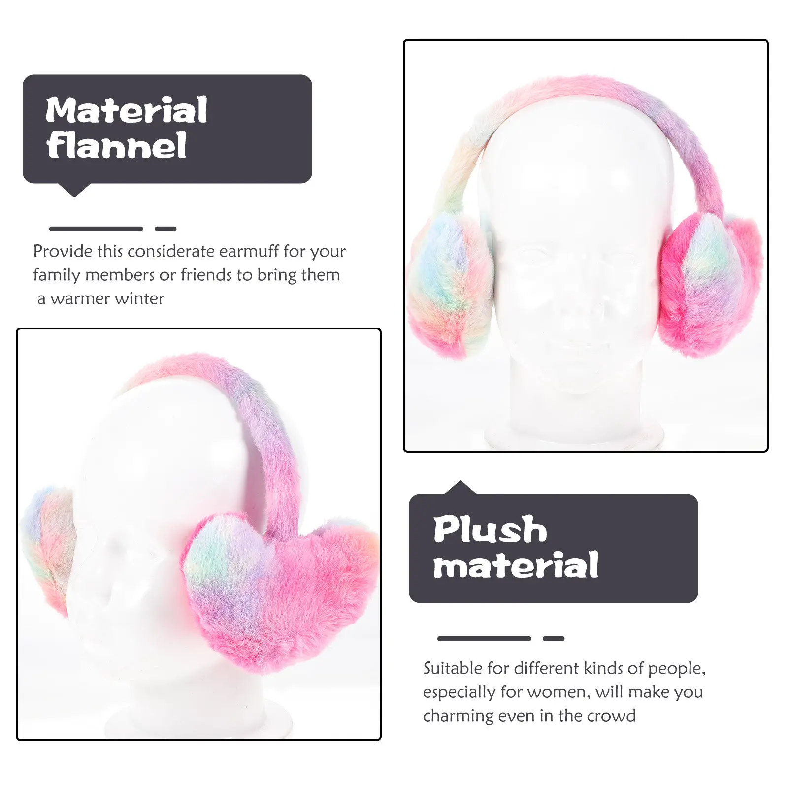 Warm Winter Ear Muffs for Women Heart Style Ear Protectors Soft Thick Material for Cold Weather Hiking Skiing Running Outdoor