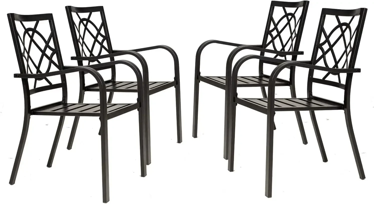 300lbs Patio Chairs Set of 4 Outdoor Dining , Metal Frame Stackable Patio Dining , Wrought Iron Black Outdoor Chair