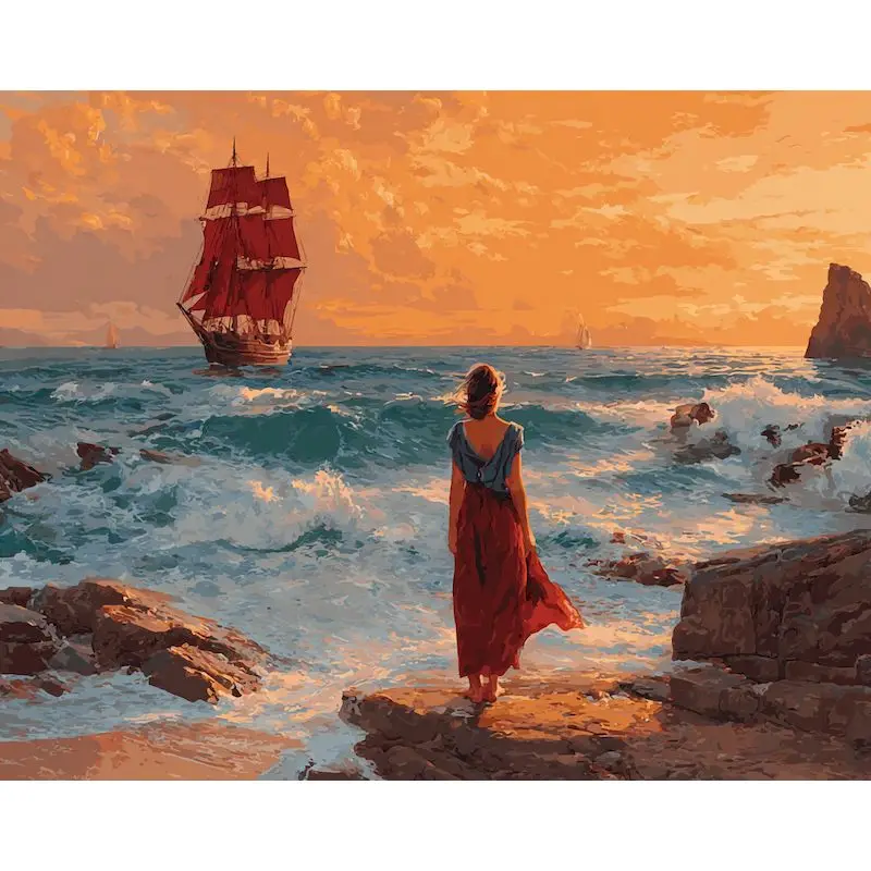 

GATYZTORY Modern Paint By Numbers Diy Gifts Seaside Girls Picture Drawing For Adults Crafts Wall Decor On Canvas For Beginners
