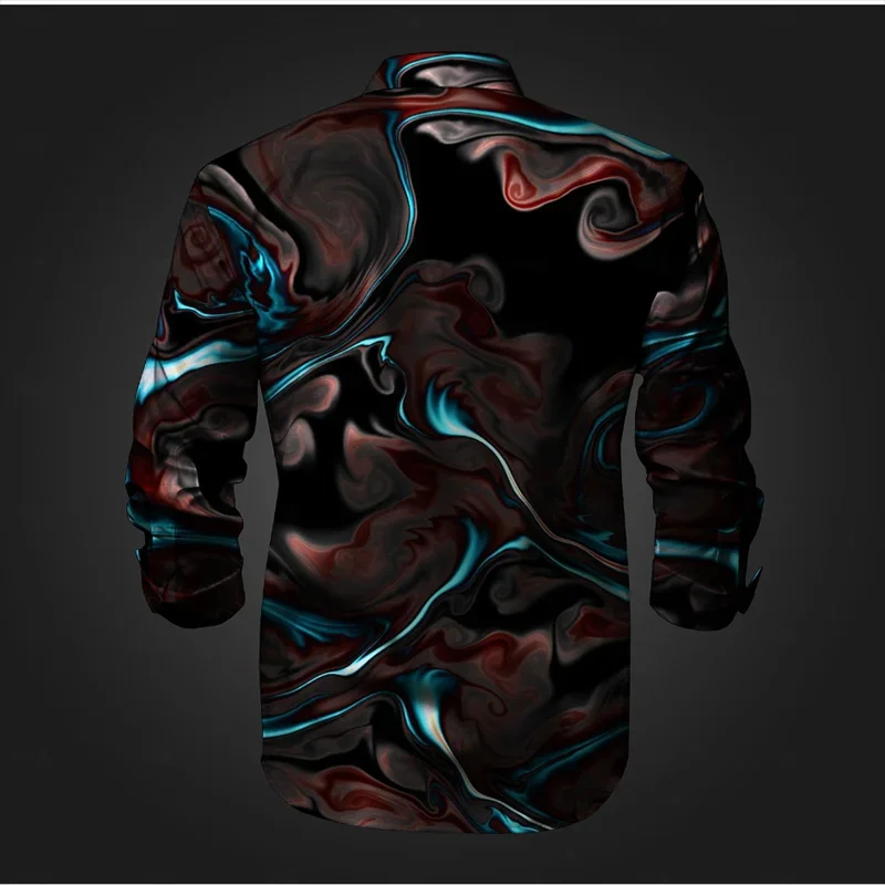 Camisa de manga comprida geométrica masculina, impressão 3D, bloco de cores, moda abstrata, casual festa de rua, primavera, lapela de verão, 13 cores