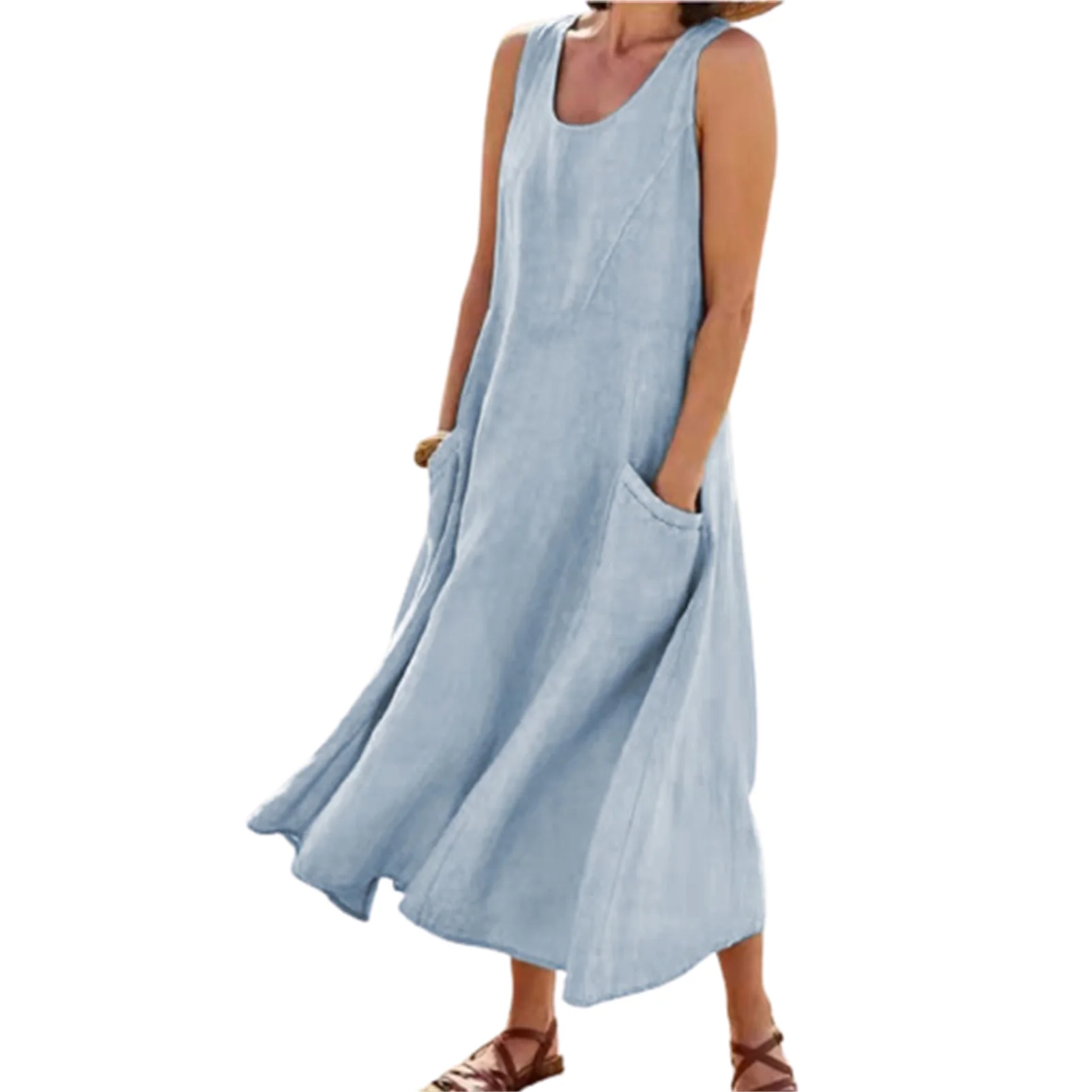 

Women's Summer Linen Tank Dress Women's Summer Tunic Dress V Neck Casual Loose Swing Shift Dress Women's Linen Sleeveless Shift