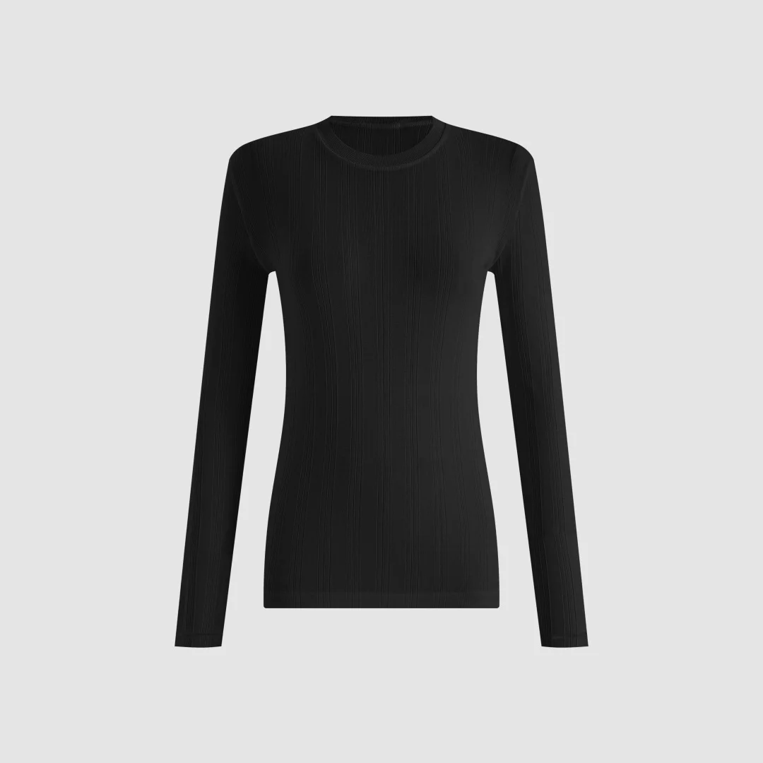 2026 Women's Slim-Fit Ribbed Knit Long Sleeve Top – Crew Neck Stretchy Basic Sweater for Layering