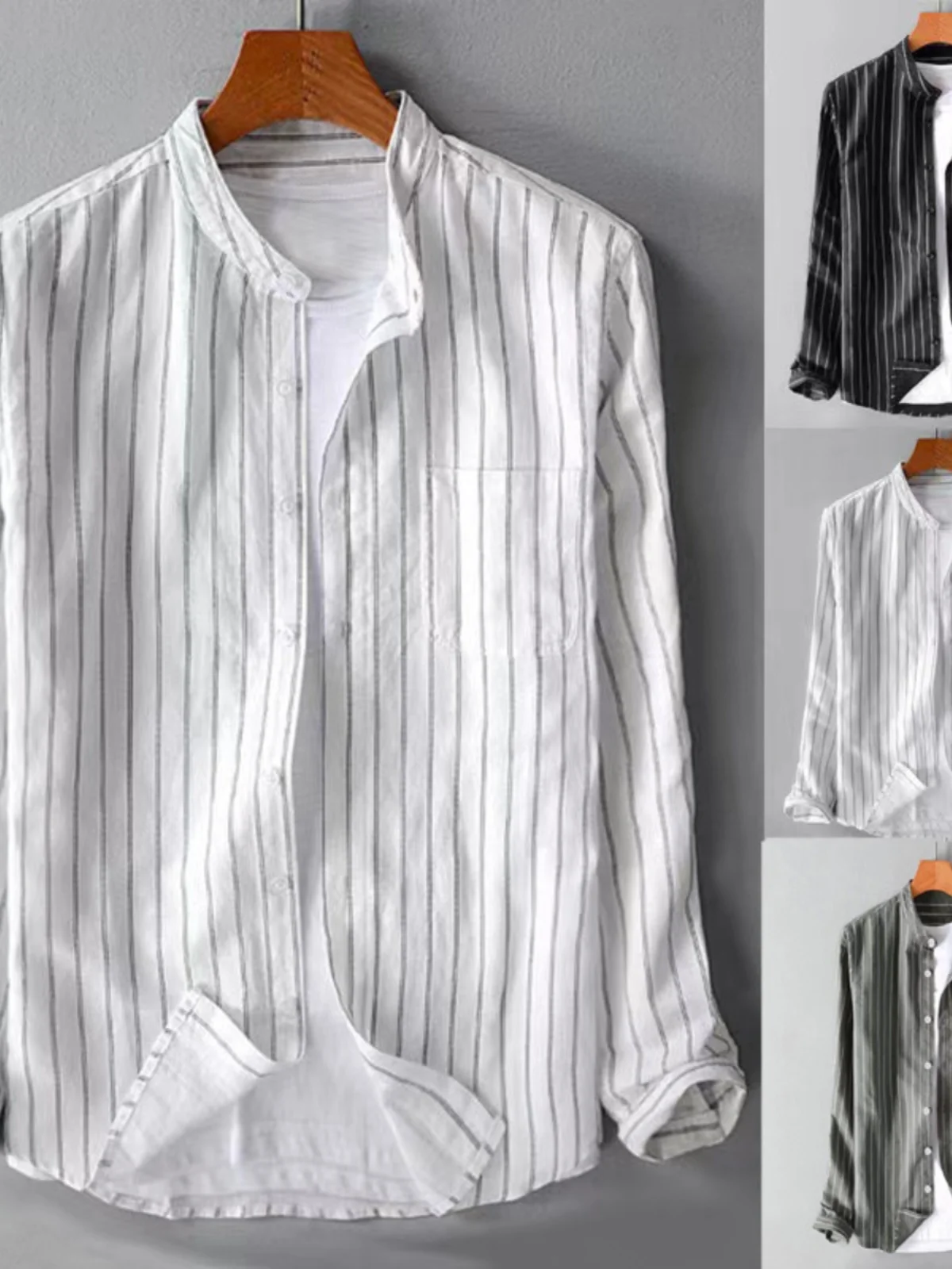 

Удобная мужская повседневная рубашка в полоску большого размера с длинным рукавом, весна-осень, новая модель, свободный крой, молодежная модная повседневная рубашка