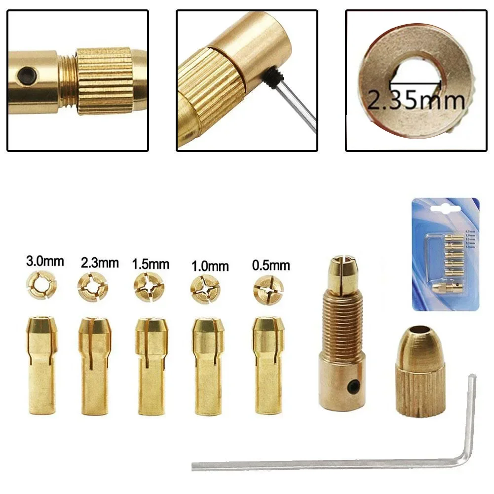 

7pcs Mini Drill Collet Chuck 2.35/3.17/4.05/5.05mm Brass Motor Shaft Clamp Brass Chucks Adapter Impacts Adapte Rotary Tools