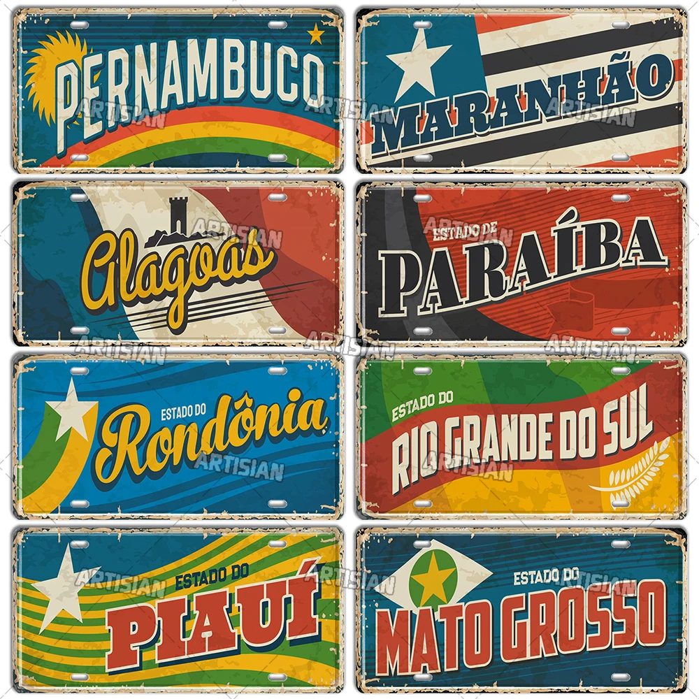 Artisian BRAZIL Landmark License Plate City Metal Tin Plaque State Metal Sign Wall Decor Garage Bar Pub Club Hotel Cafe Kitchen