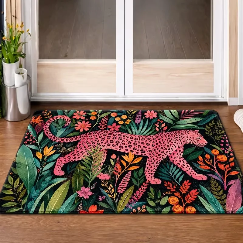 Dark Green Dachshund Dog Floral Door Mat Non Slip Indoor Entrance Rug Cute Sausage Puppy Wild Flower Heart Print Doormat