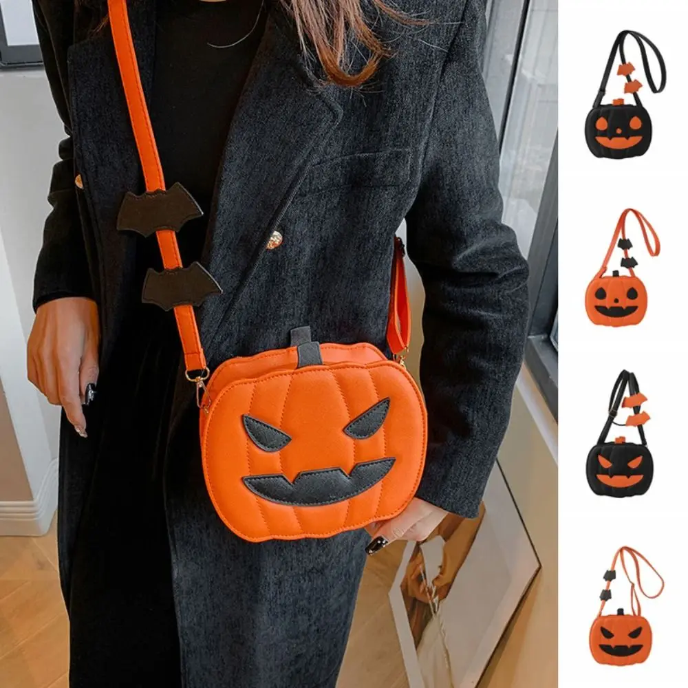 

Message Bag PU Leather Halloween Pumpkin Bag Large Capacity Bat Pumpkin Shoulder Bag Funny Square Crossbody Bag Halloween