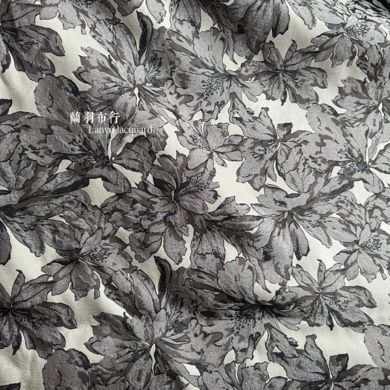 Jacquard Fabric for Per Meter Jacket Clothing Designer Grey White Black Flowers Sewing Cloth for Diy Polyester Material