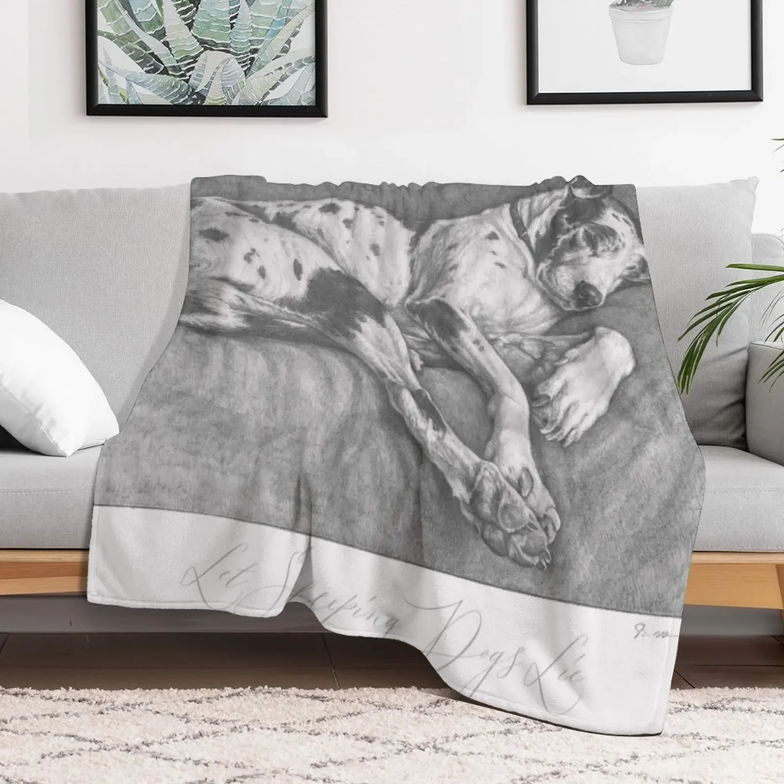 Great Dane pencil drawing circa 1930 Throw Blanket Warm Plush Fuzzy Blanket for Living Room
