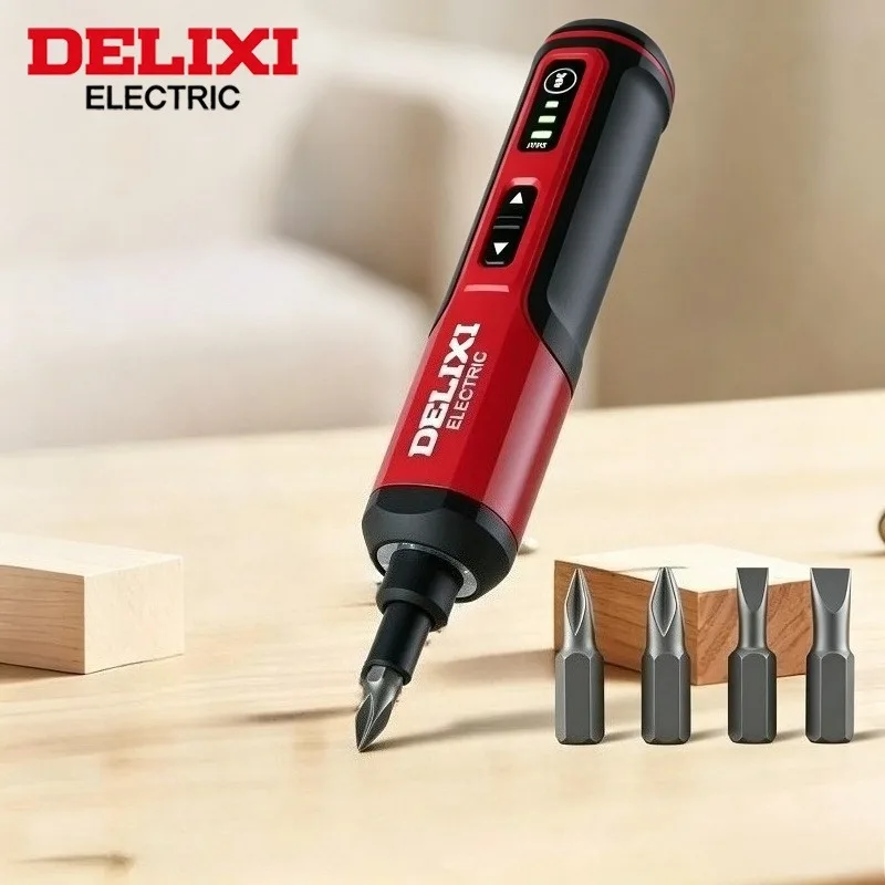 DELIXI Electric 4V Cordless Electric Screwdriver Rechargeable Straight Shank Screwdriver for Home Furniture Repair DIY Projects
