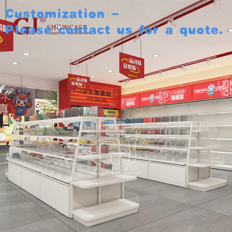 

custom.New Adjustable Steel Gondolas Supermarket Shelf Candy Shop Decorations Display Rack Stands with Bins Snack Bulk Foods