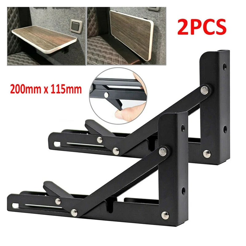 2Pcs Campervan Folding Bracket Table Shelf Motorhome Caravan Black Finish Stainless Steel Mini Folding Bracket