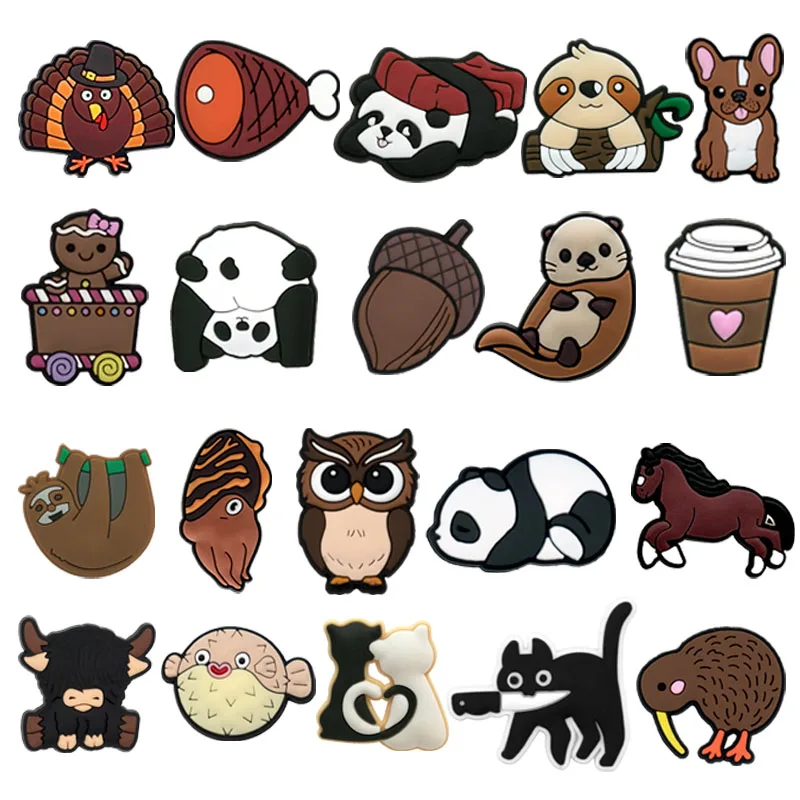 1/20pcs Cute Animals Shoe Charms Cats Pandas Cows Shoe Decorations Accessories Cute Animals Pins for Women Men Kids Clog Buckles
