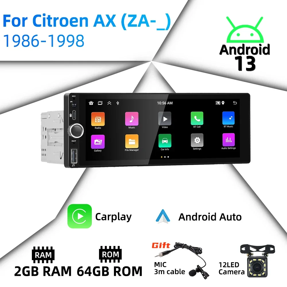 

Carplay Android Auto Android Авто Мультимедиа 1Din Радио для Citroen AX (ZA-_) 1986-1998 6,86 "Экран Стерео головное устройство GPS BT WIFI