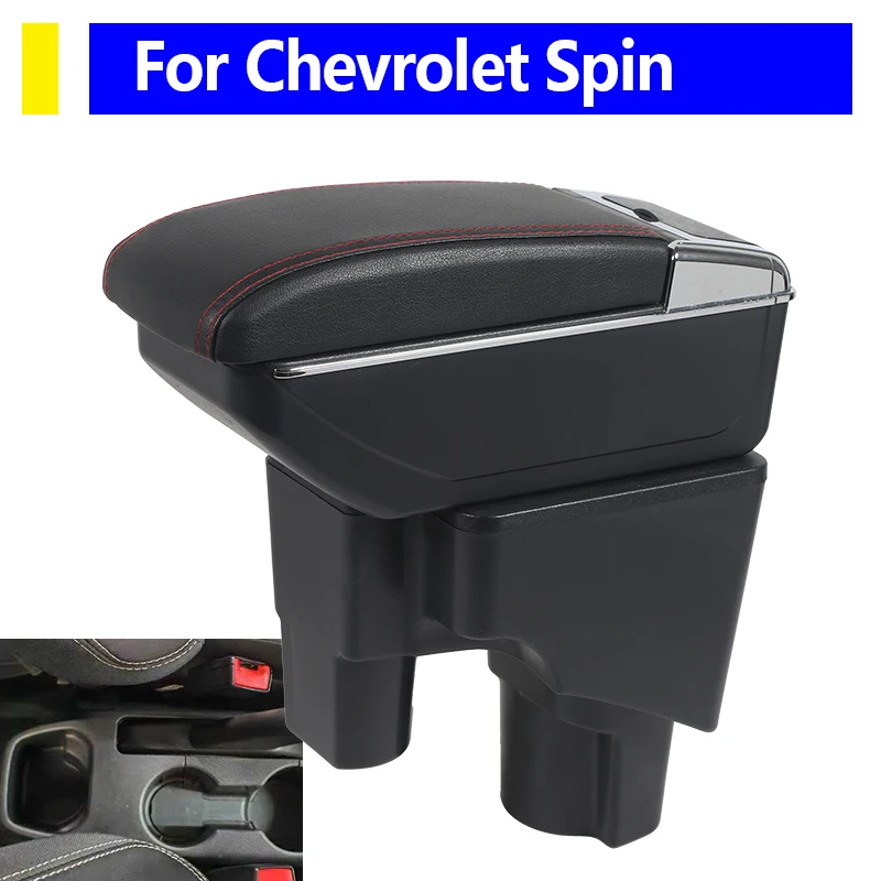 

Armrest for Chevrolet Spin interior design car console storage box with cup holder Black PU leather car accessories