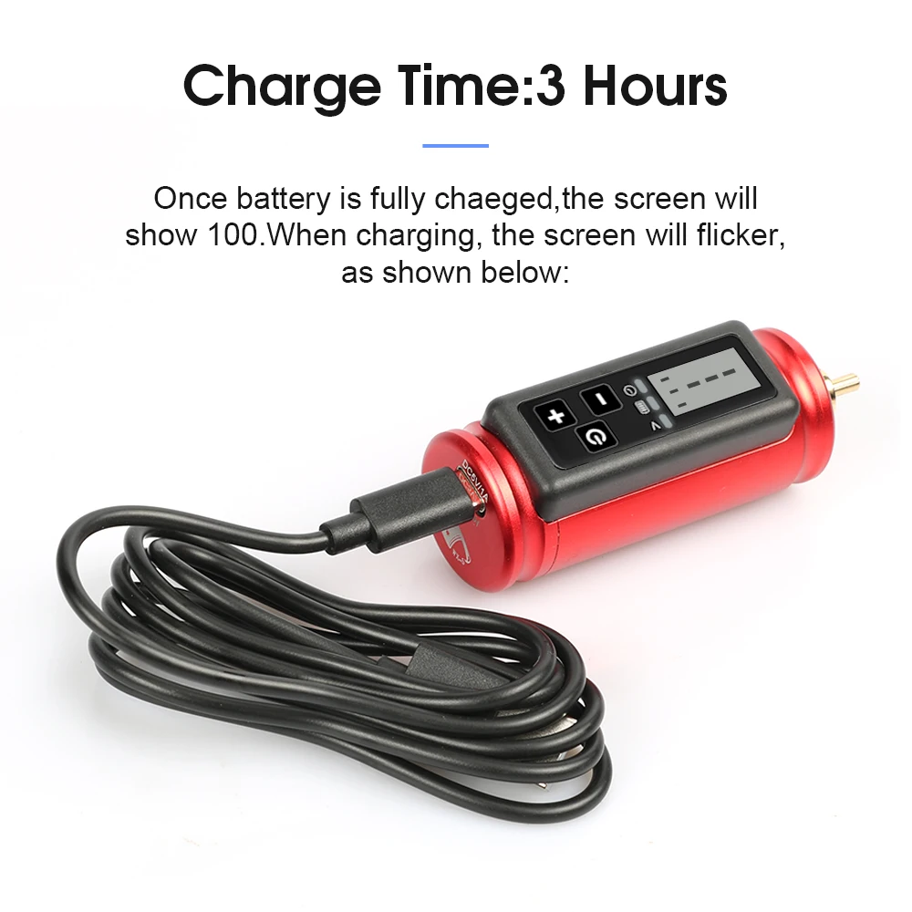 Mini Tattoo Power Supply Wireless Tattoo Power Source RCA/DC Jack Rotary Tattoo Machine Battery 1500mAh Digital Display Screen