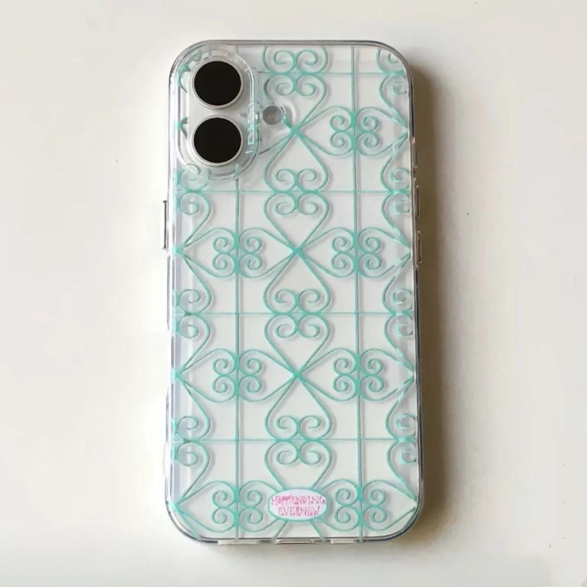 Funda Transparente con Patrón de Corazones Verde Menta para iPhone 17 Air 16 15 14 13 12 11 Pro XR XS X 7 8 Max Y2K, Resistente a Impactos