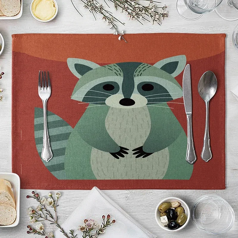 45X32CM Cartoon Animal Pattern Dining Table Mat Cute Bear Elk Squirrel Printing Table Placemat Coaster Kitchen Decor Accessories