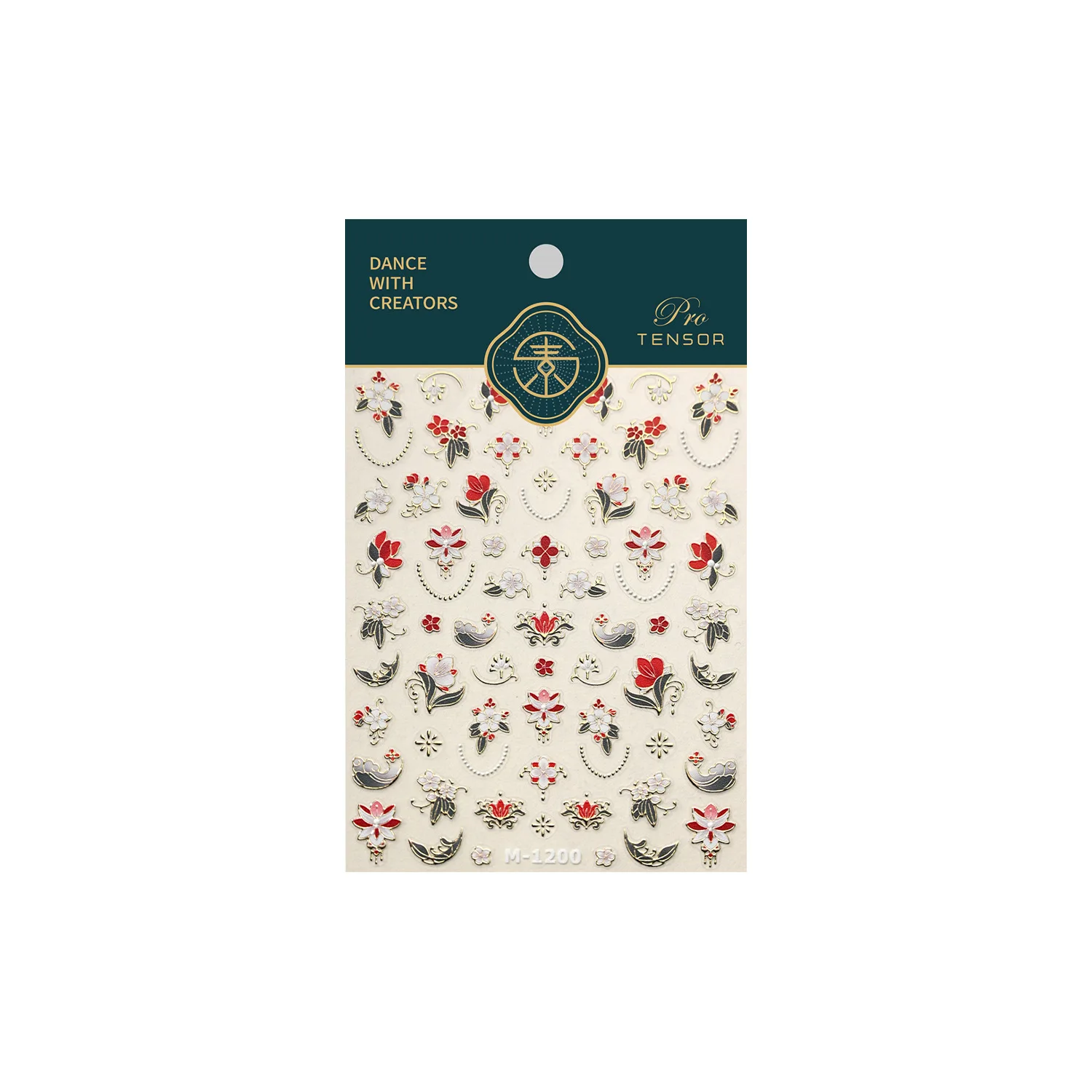 Autocollants Vintage en relief 5D, fleurs blanches et rouges, bord doré, lune, perle, Nectlace, Nail Art, décalcomanies de manucure, breloques chinois élégantes