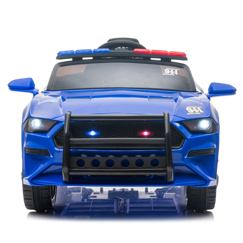 Voiture de sport de police pour enfants, télécommande 2.4GHz, lumières LED, sirène, microphone, bleu, 12V