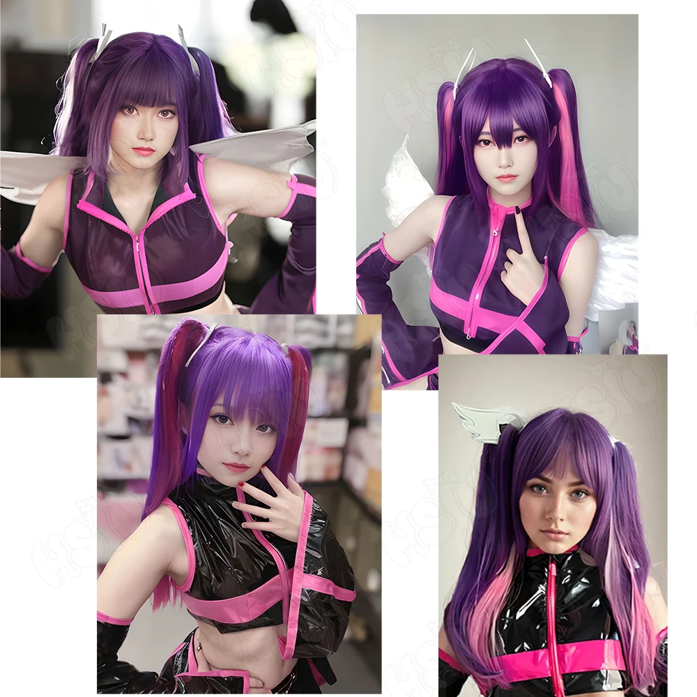 Mikari Cosplay Wig HSIU 65CM purple mixed rose red Double ponytail long hair Anime Ririsa 2.5 Dimensional Seduction cosplay Wig