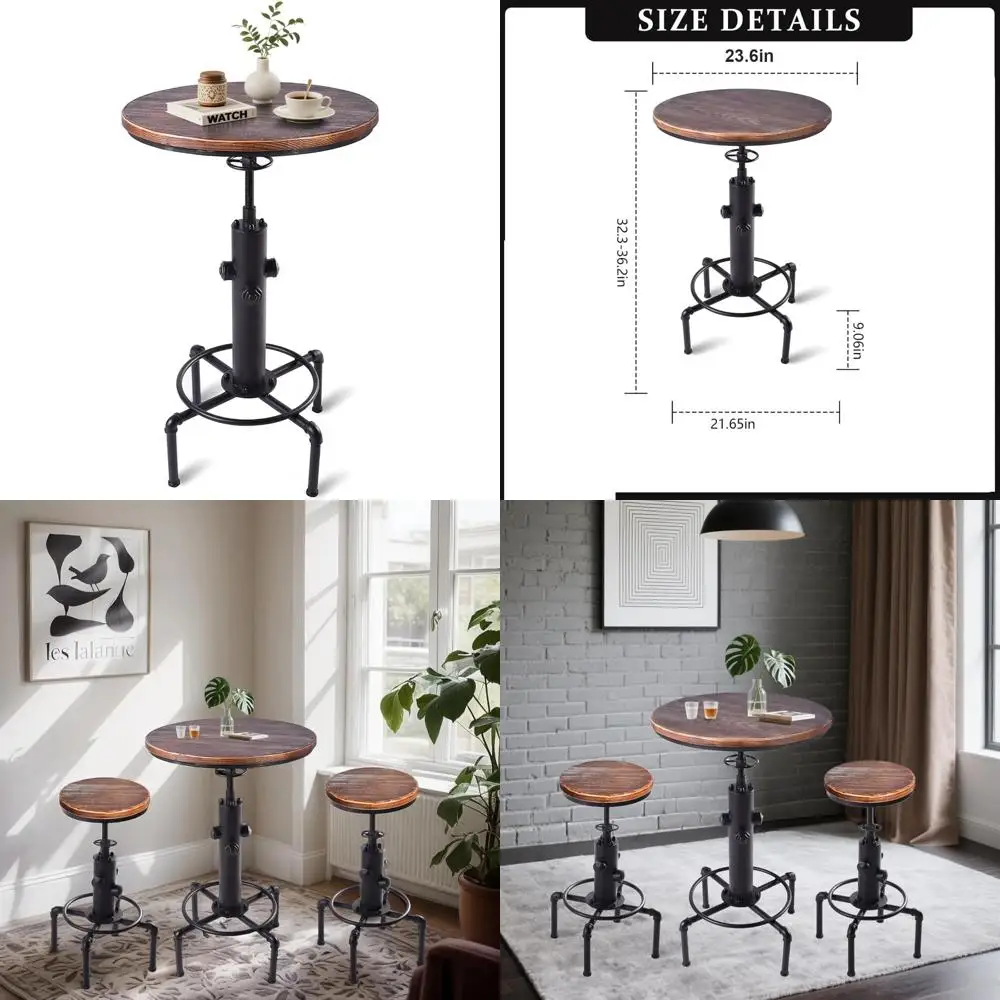 طاولة بيسترو صناعية طويلة 32.3-36.2، طاولة حانة دوارة قابلة للتعديل، طاولة بيسترو للمطبخ وتناول الطعام والقهوة، صنبور معدني أنيق