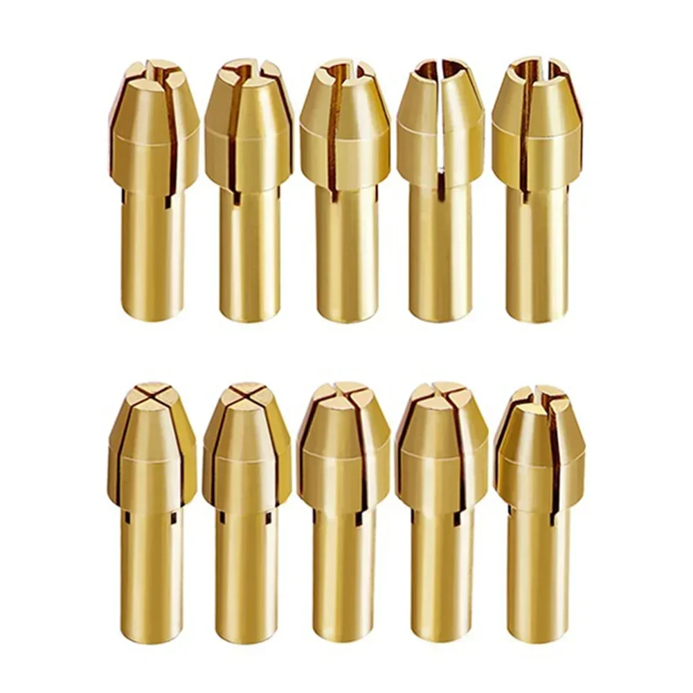 10pcs Mini Drill Collet Chuck 0.63x0.19in Shank Brass Chucks Adapter For Dremel Rotary Tool Power Tool Accessories Collet